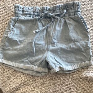 Light Blue Denim Maternity paper bag style shorts